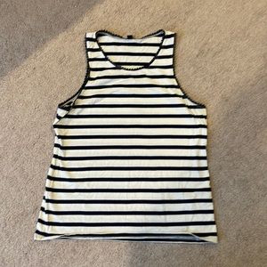 J Crew Striped Tank with Leather Scalloped Trim